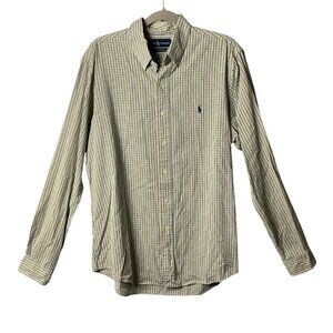 Ralph Lauren Men Custom Fit Long Sleeve Shirt Size 16.5/36-37 Yellow Blue Checks